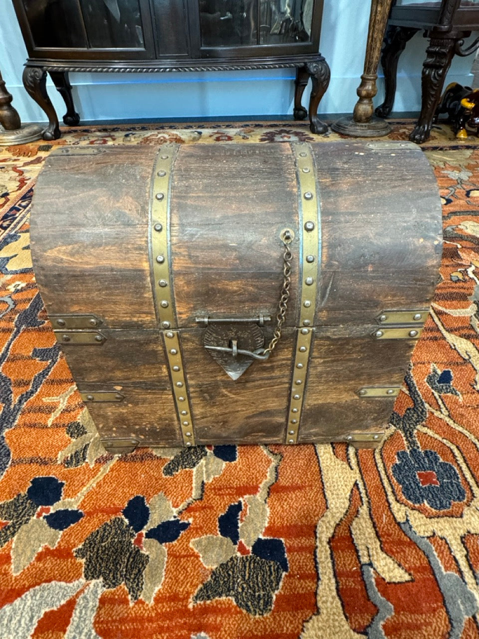 Vintage Handcrafted Oak Treasure Chest Box